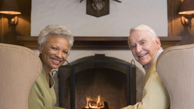 couple at fireplace